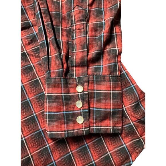 Wrangler Pearl Snap Western Shirt Red/Black Plaid Large - Picture 4 of 5